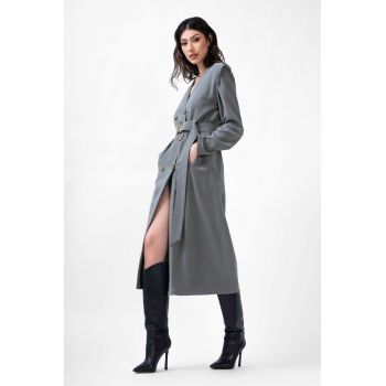 Rochie midi gri tip trench