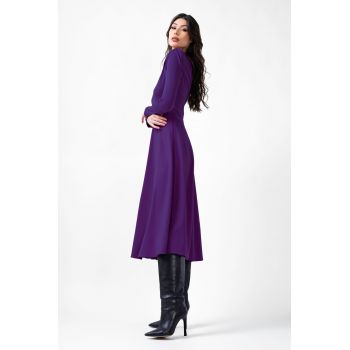 Rochie midi mov cu drapaje