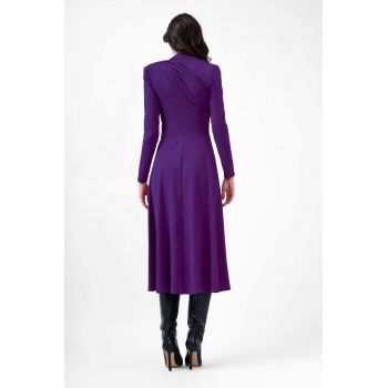 Rochie midi mov cu drapaje