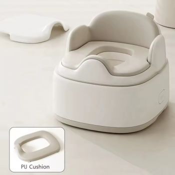 Olita pentru copii Little Mom, 3 in 1, adaptor moale din PU, vas colector detasabil, cu marginile rotunjite, dimensiune 36.5 x 33.5 x 28.8cm, Brown