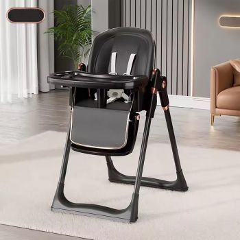 Scaun de masa pentru copii, Little Mom, multifunctional 3 in 1, pliabil, cu Tavita dubla extensibila, cu roti, cos pentru accesorii si husa detasabila, dimensiune 71 x 48 x 89 cm, Black