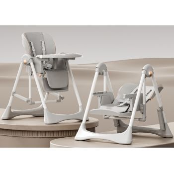 Scaun de masa pentru copii, Little Mom, multifunctional 3 in 1, design ergonomic, pliabil, cu structura piramidala, roti silentioanse, suport pt picioare, dimensiune 63 x 80 x 105 cm, Grey