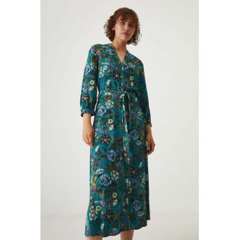 Medicine rochie culoarea turcoaz, midi, evazati ieftina
