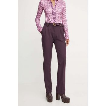 Versace Jeans Couture pantaloni femei, culoarea violet, drept, high waist, 77HAA117 N0394 Versace Jeans Couture pantaloni femei, culoarea violet, drept, high waist, 77HAA117 N0394