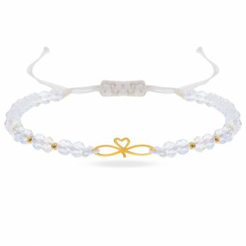 Bratara cu cristale si pandantiv infinity love din aur 14k + bilute