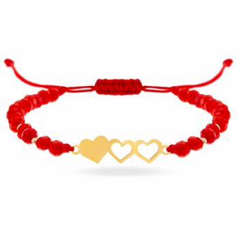 Bratara Love cu snur si inimioare personalizabile din aur 14k + bile