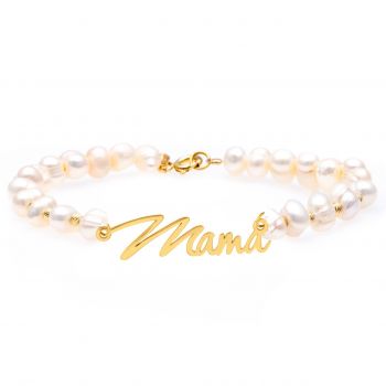 Bratara Mama cu perle de cultura si pandantiv din aur 14k