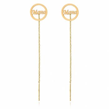 Cercei MAMA cu disc si lantisor din aur 14k