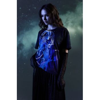 Medicine tricou din bumbac femei, culoarea albastru marin ieftin