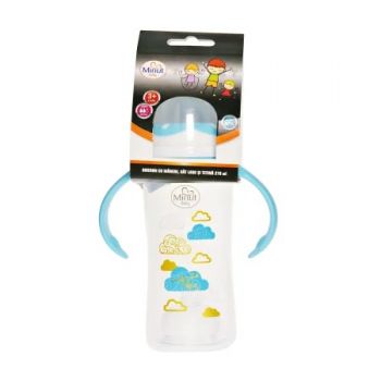 Biberon gat larg cu manere 270 ml cu tetina silicon 3+ Minut Baby turcoaz