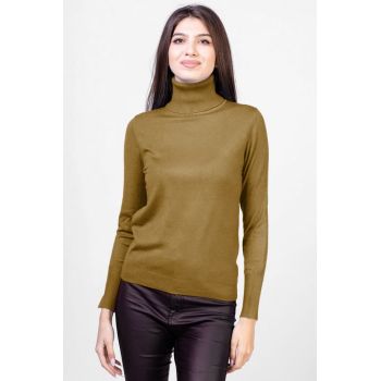 Helanca pulover cu guler inalt, cu cashmere, galben mustar ieftin