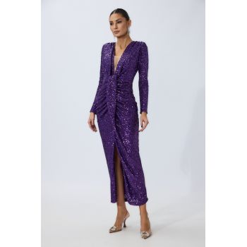 Rochie de ocazie cu paiete si crepeu in fata Tiziana Violet