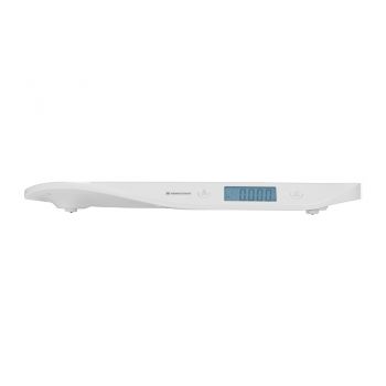 Cantar digital pentru bebelusi KikkaBoo Lyra White,design compact cu afisaj LCD cu lumina alba, functie Hold,functie tara,oprire automata dupa 2 minute,precizie de la 50g pana la 20kg,Suprafata concava ergonomica+centimetru