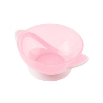 Set castronel cu ventuza capac si lingurita KikkaBoo Feedy Pink