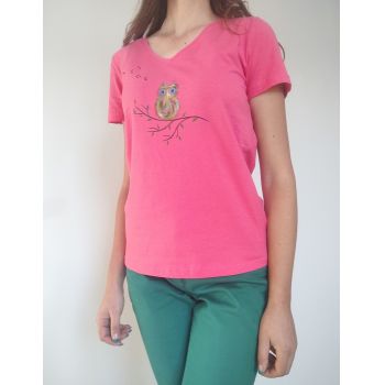 Tricou roz cu  bufnita pictata ieftin