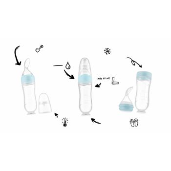 Lingurita pentru copii, Kidnort, din silicon cu rezervor gradat 90 ml, si ventuza de prindere, Retter Moln Blue