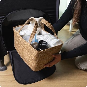 Patut pliabil 3 in 1 pentru copii, Kidnort, cu doua nivele, laterala culisanta, plasa de ventilatie, cu saltea si geanta de transport incluse, dimensiune 128 x 78.5 x 68 cm,  Livsmiljo Light Grey