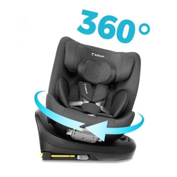 Scaun auto pentru copii, Kidnort, cu isofix, rotativ 360, i-Size R129, cu picior stabilizator si tetiera reglabila, 40-150 cm, dimensiune 46.5 x 35 x 56 cm, Radjur Grey