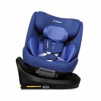 Scaun auto pentru copii, Kidnort Radjur Blue, cu isofix rotativ 360 i-Size 40-150 cm, Top Tether, centuri in 5 puncte, Sistem de impact lateral, baldachin reglabil, pozitie somn