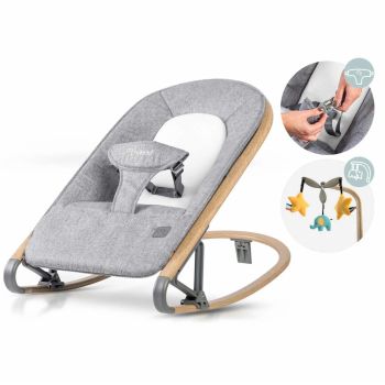 Balansoar pentru bebelusi cu pliere compacta,spatar reglabil,centura de siguranta,husa detasabila,jucarii detasabile,de la nastere pana la 9kg Nukido Gri