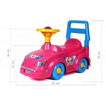 Masinuta fara pedale de impins cu spatar si claxon Pink, potrivita pentru copii intre 1-3 ani