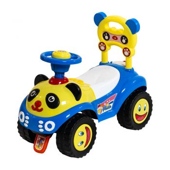 Ride-On pentru copii Beberoyal 7601 Ursulet, recomandata pentru copiii cu varsta de la 18 luni, spatar cu posibilitatea de impingere, volan cu muzica, spatiu de depozitare sub scaun, greutate maxim admisa 25 kg