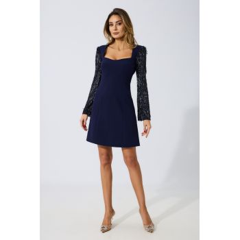 Rochie de ocazie din crepe cu paiete Fabia Bleumarin
