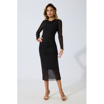 Rochie de ocazie midi din tull cu strass-uri Oksana Neagra