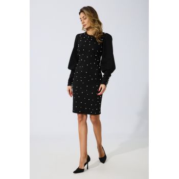 Rochie eleganta din tricot cu perlute Kourtney Neagra