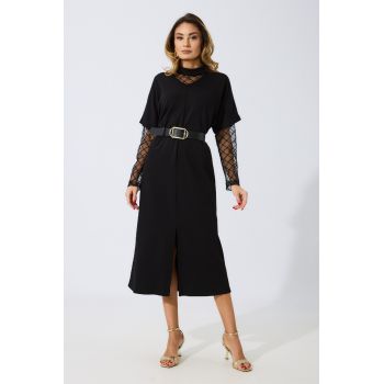 Rochie eleganta din tricot cu bluza din tull Willa Neagra