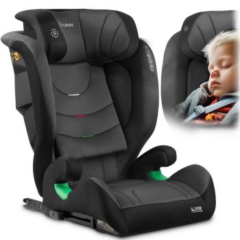Scaun auto copii cu isofix,spatar reglabil si detasabil,tetiera reglabila in 12 pozitii,indicatori instalare centura,Protectie la impact lateral,certificare ECE R129 Nukido I-SIZE 100-150 cm Louis Soft NegruGri