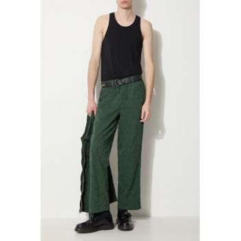 Corridor pantaloni de bumbac Floral Embroidered Trouser culoarea verde, drept, TR0076 de firma originali