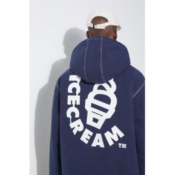 ICECREAM jacheta de bumbac Hooded Work culoarea albastru marin, de iarna, oversize, IC24104