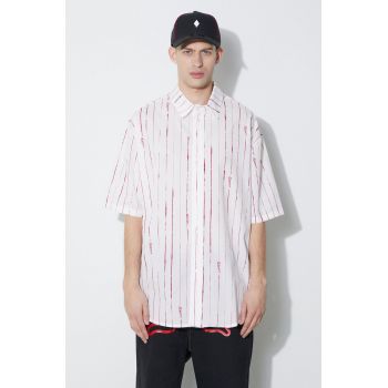 Marcelo Burlon cămașă din bumbac County Pinstripes Over Shirt bărbați, culoarea alb, cu guler clasic, relaxed, CMGG004S24FAB0010128