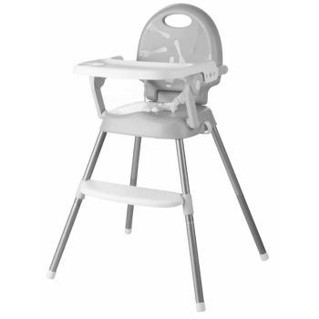 Scaun de masa 3 in 1 pentru copii Little Mom Booster Gray, pliabil si portabil, cu centura de siguranta, tavita compartimentata reglabila in 3 pozitii, dimensiune 48 x 55 x 88 cm