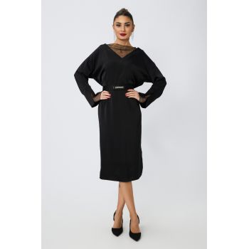 Rochie de ocazie din satin cu tull si strass-uri Bertha Neagra