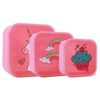 Set 3 cutii pentru alimente unicorn