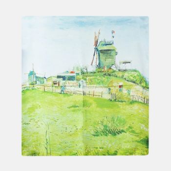 Esarfa patrata cu o singura fata imprimata cu o reproducere dupa    Le Moulin de la Galette   de Van Gogh