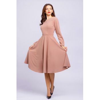 Rochie midi evazata cu decolteu barcuta