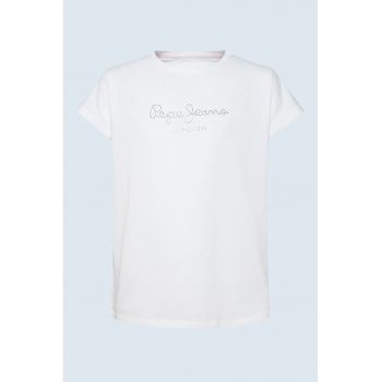 Tricou de bumbac cu logo cu strasuri Nuria