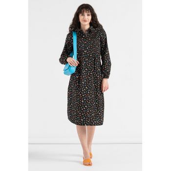 Rochie-camasa de bumbac cu imprimeu floral - Verde - Negru - Roz - ieftina la reducere