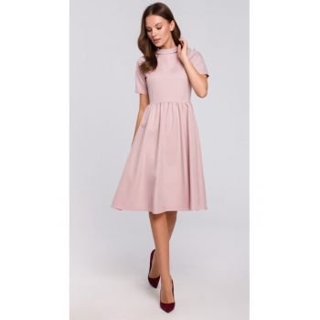 Rochie dama cu guler -  Poliester/Elastan - Roz lilac