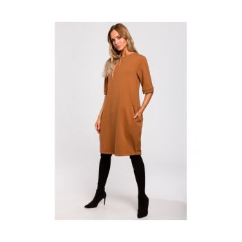 Rochie de dama - Cu buzunare - Bumbac - Elastan - Caramel ieftina Rochie de dama - Cu buzunare - Bumbac - Elastan - Caramel ieftina