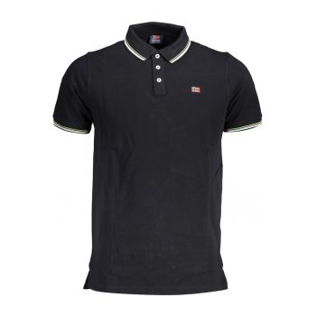 Tricou polo barbati cu logo si detalii contraste - din bumbac -  Negru