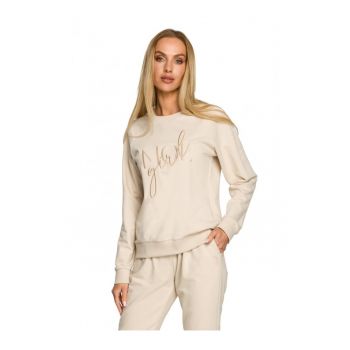Bluza cu imprimeu brodat -  Bumbac/Elastan - Galben nisipiu