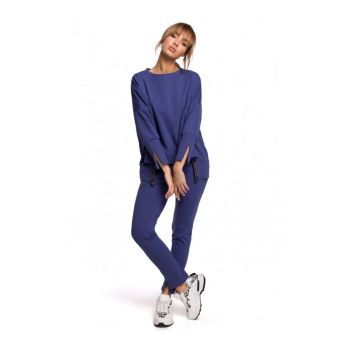 Bluza dama cu despicaturi laterale -  Bumbac/Elastan - Indigo