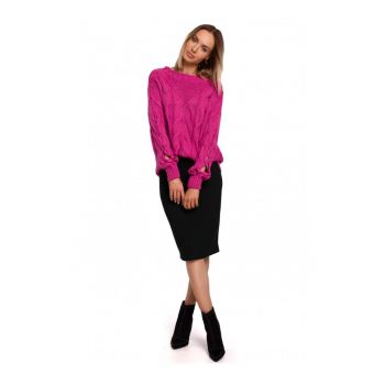 Pulover cu maneci despicate  Acril - Poliamida - Fucsia