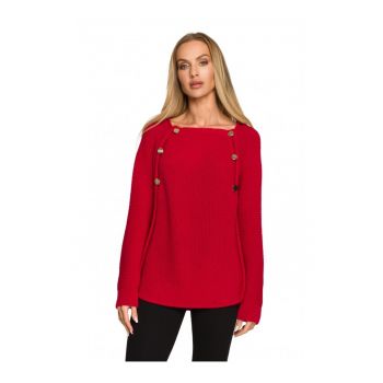 Pulover cu nasturi  Acril - Nylon - Rosu -