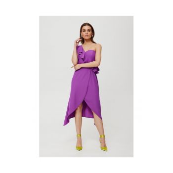 Rochie dama - cu volane pe un umar - Poliester - Negru - 969785