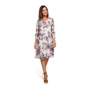 Rochie florala -  Poliester - Alb/Gri
